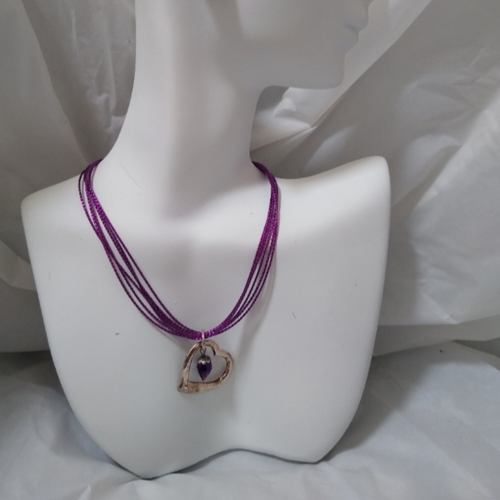 Artisan Purple Heart Pendant Necklace Casual Party Festival Sterling Silver
